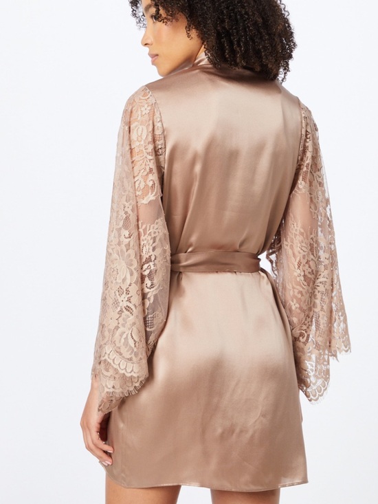 Hunkemöller Noir collection Taupe Lace-Sleeve Satin Robe Kimono Silk - Picture 3 of 11